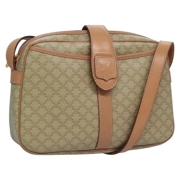 CELINE Macadam Canvas Shoulder Bag Beige Gold Auth mr1099 - Picture 1 of 16